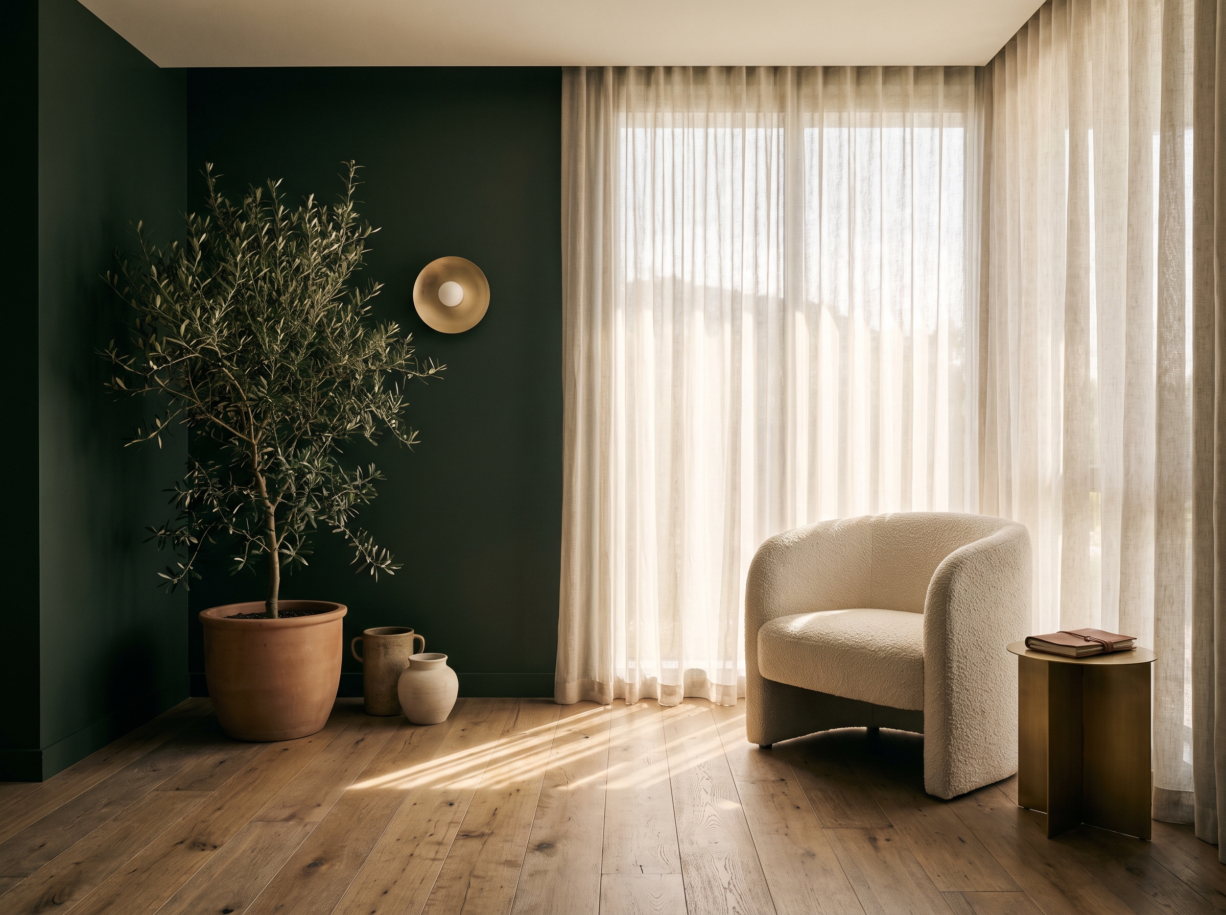 A serene cream armchair by a sunlit window